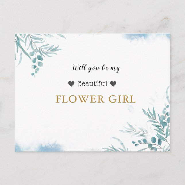 Invitation Carte Postale Bleu Poussiéreux Feuillage Eucalyptus Fille Fleur (Devant)