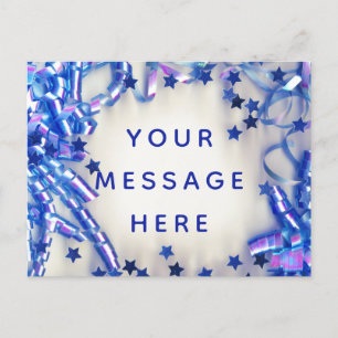 Invitation Carte Postale Bleu Ruban et Stars Confetti Blank Message