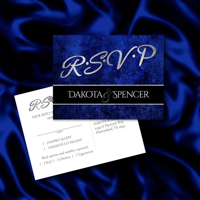 Invitation Carte Postale Bleu saphir | Cobalt Grunge Mariage Entree RSVP (Créateur téléchargé)
