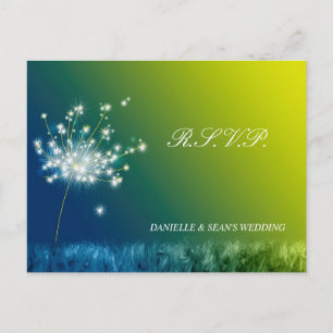 Invitation Carte Postale Bleu Vert Printemps Dandelion Mariage RSVP