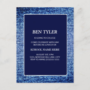 Invitation Carte Postale Blue Denim-Look Alway to College Card