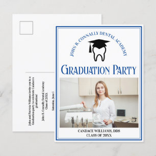 Invitation Carte Postale Blue Dental School Photo Custom Graduation Party