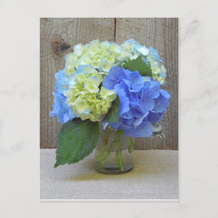 Invitation Carte Postale Blue Hydrangeas Mason Jar Mature Anniversaire