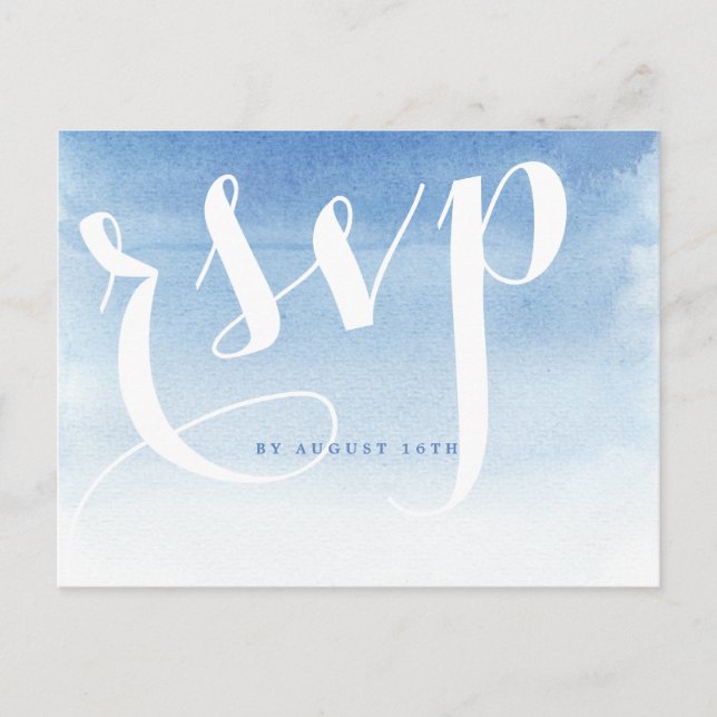 Invitation Carte Postale Blue moderne aquarelle nautique de la plage rsvp (Devant)