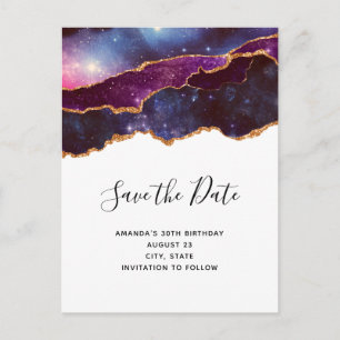 Invitation Carte Postale Blue & Purple Space & Stars Modern Enregistrer la 