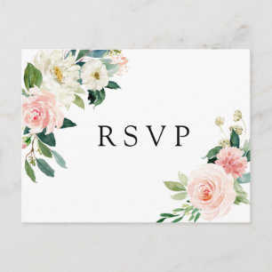 Invitation Carte Postale Blush Fleur Blanche RSVP Mariage