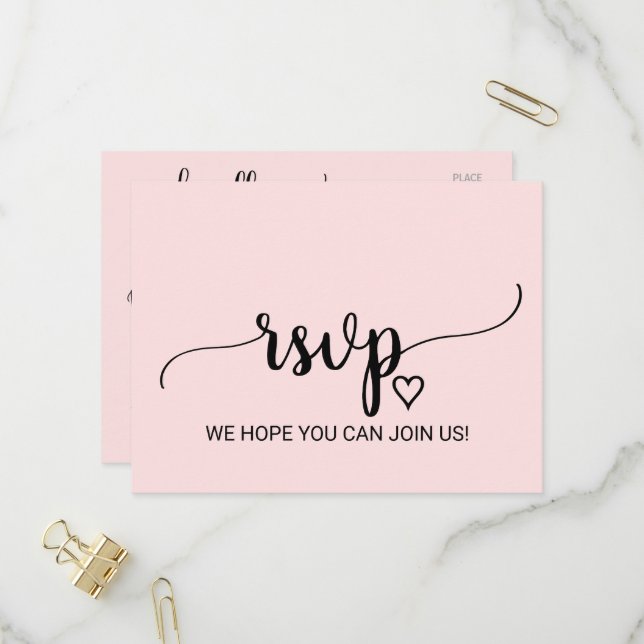 Invitation Carte Postale Blush Pink Simple Calligraphie Demande de chanson  (Devant/Arrière en situation)