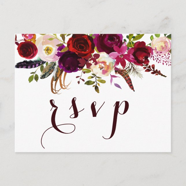 Invitation Carte Postale Bohème Aquarelle Florale Mariage d'automne RSVP (Devant)