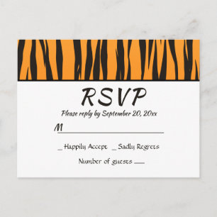 Invitation Carte Postale Bohème RSVP Imprimé Tigre Noir Or Rayure Animale