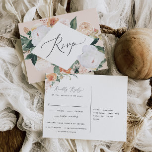 Invitation Carte Postale Boho Blooms RSVP Postcard with Meal Choice