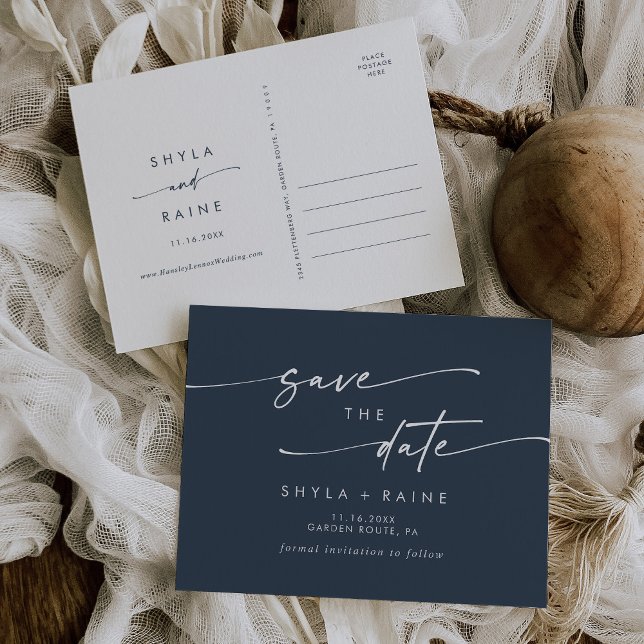Invitation Carte Postale Boho Chic Dark Navy Blue Wedding Enregistrer la da (Créateur téléchargé)