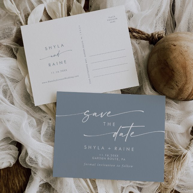 Invitation Carte Postale Boho Chic Dusty Blue Wedding Enregistrer la date (Créateur téléchargé)