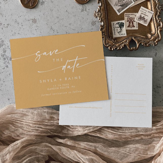 Invitation Carte Postale Boho Chic Jaune Marigold Mariage Enregistrer la da (Créateur téléchargé)