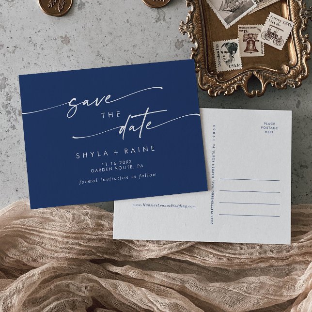 Invitation Carte Postale Boho Chic Royal Blue Wedding Enregistrer la date (Créateur téléchargé)