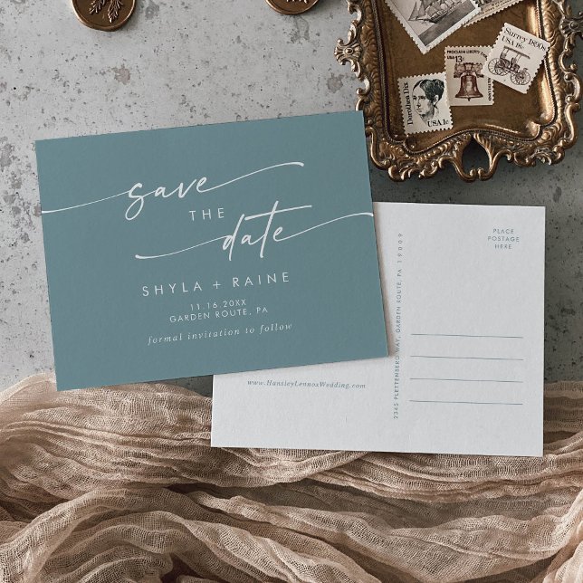 Invitation Carte Postale Boho Chic Seafoam Mariage Turquoise Enregistrer la (Créateur téléchargé)