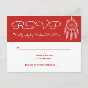 Invitation Carte Postale Boho Red RSVP Mariage de Dreamcatcher