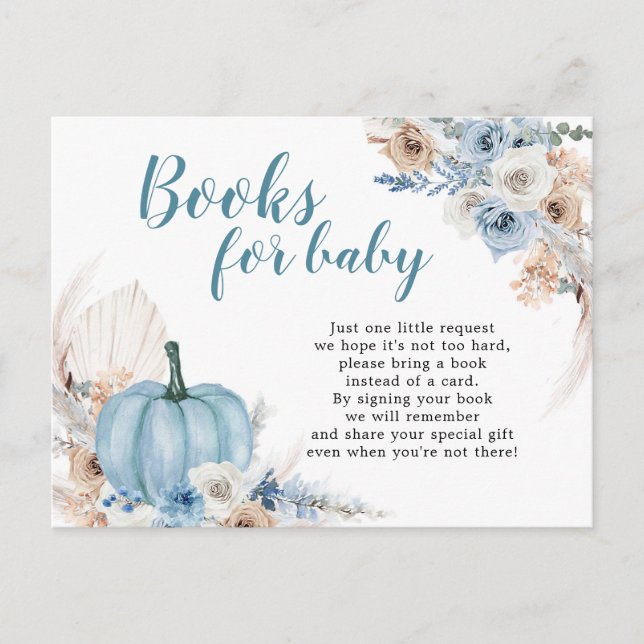 Invitation Carte Postale Boho Rustic Blue Citrouille Livres Automne Pour Bé (Devant)