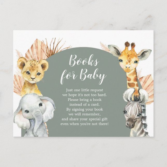 Invitation Carte Postale Boho Sage Green Safari Oh Boy Livres Pour Bébé (Devant)