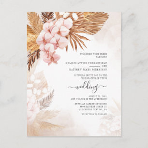 Invitation Carte Postale Boho séché Palms Pampas Grass Mariage en terre cui