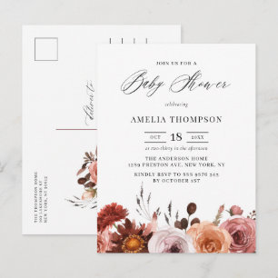 Invitation Carte Postale Boho Watercolor Flowers Garland Baby shower d'auto