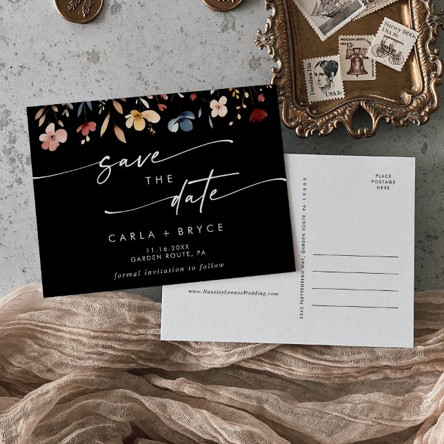 Invitation Carte Postale Boho Wildflower Wedding Save the Date Postcard (Créateur téléchargé)