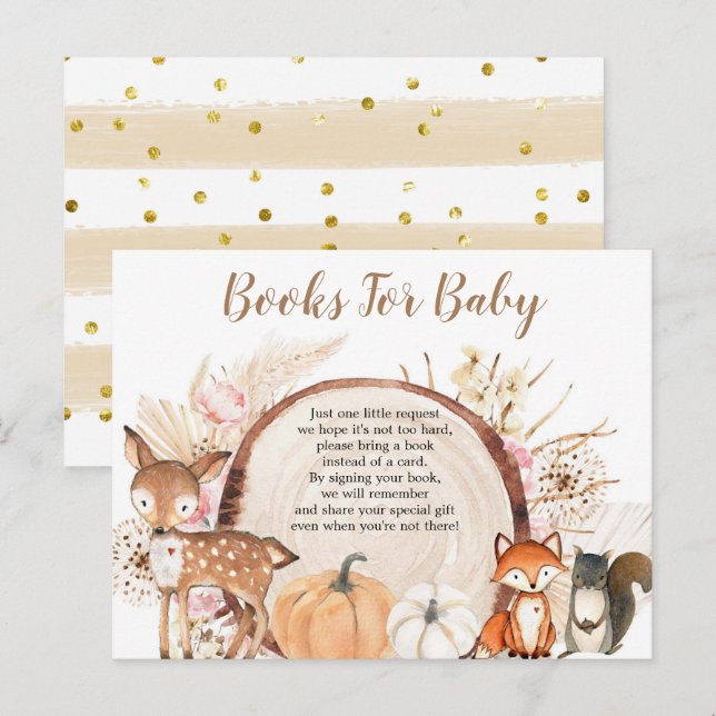 Invitation Carte Postale Boho Woodland Livres Citrouilles pour bébé (Devant / Derrière)
