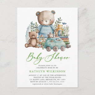 Invitation Carte Postale Bois Bleu Nous Pouvons À Peine Attendre Baby showe