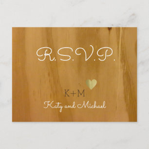Invitation Carte Postale bois clair rustique amour mariage rsvp