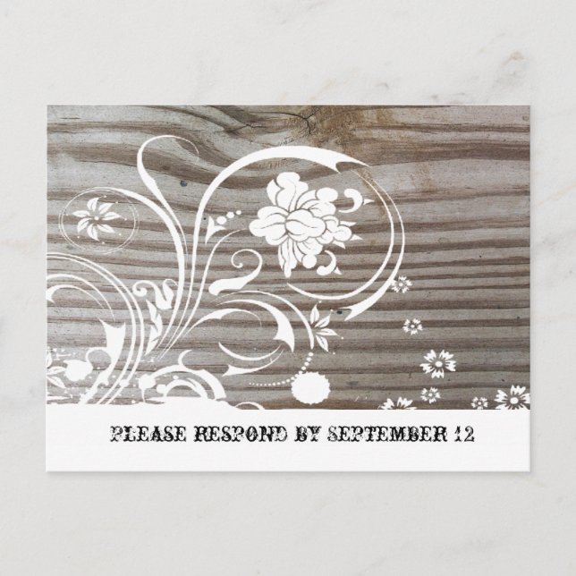 Invitation Carte Postale Bois en bande RSVP (Devant)