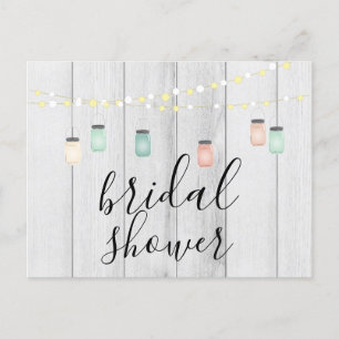 Invitation Carte Postale Bois & Mason Jar Lumières Fête des mariées en bois