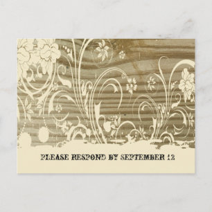 Invitation Carte Postale Bois réuni RSVP, crème