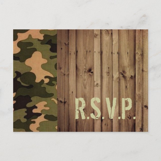 Invitation Carte Postale bois rustique pays occidental Camo Mariage rsvp (Devant)