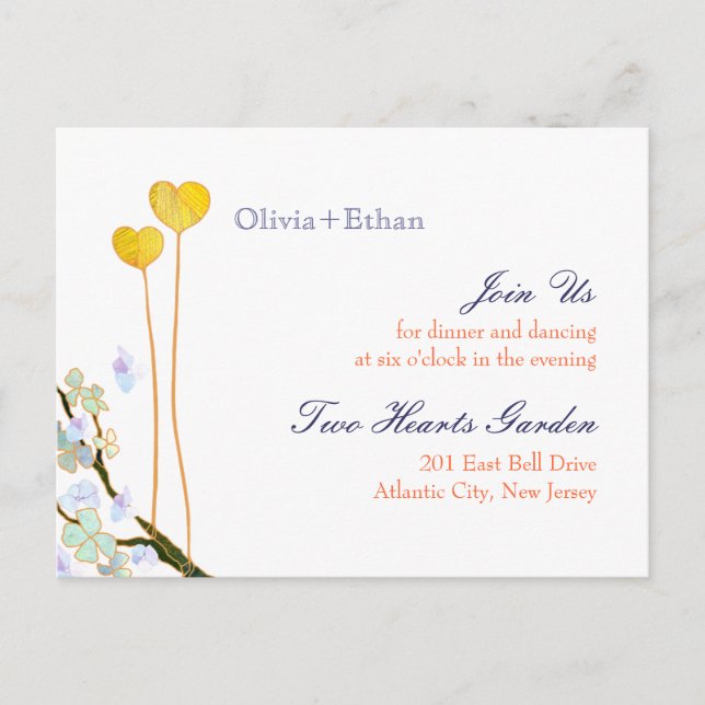 Invitation Carte Postale Boîtier de réception de mariage blanc deux coeurs (Devant)