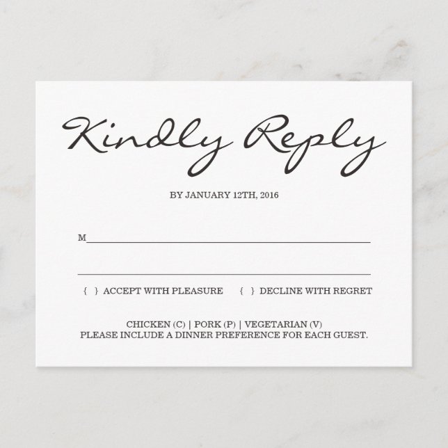 Invitation Carte Postale Boîtier de réponse de mariage simple et élégant RS (Devant)