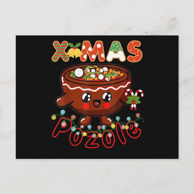 Invitation Carte Postale Bol de Pozole mignon pour Noël en pyjama laid (Devant)
