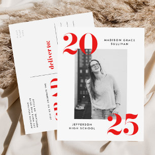 Invitation Carte Postale Bold 2023 Red Lettering Photo Graduation Party