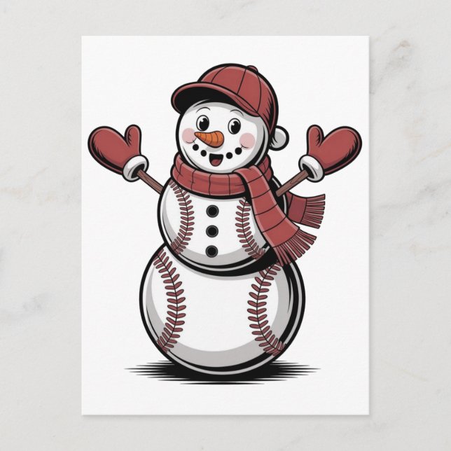 Invitation Carte Postale Bonhomme de neige Baseball Noël Amateurs de sport  (Devant)
