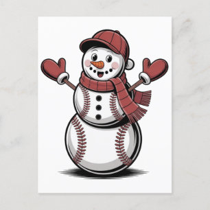 Invitation Carte Postale Bonhomme de neige Baseball Noël Amoureux du Sport 