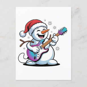 Invitation Carte Postale Bonhomme de neige jouant de la guitare électrique 