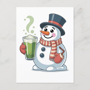 Invitation Carte Postale Bonhomme de neige tenant une boisson au matcha Amo