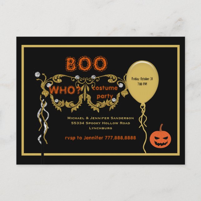 Invitation Carte Postale Boo Who? Halloween Costume Party  (Devant)