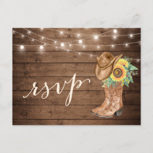 Invitation Carte Postale Boots de tournesol rustiques voyants à chaîne RSVP