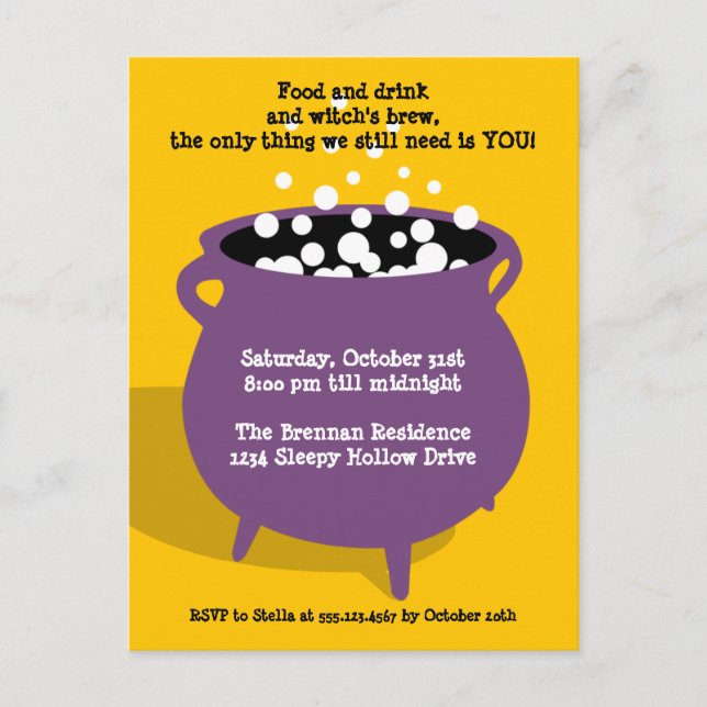 Invitation Carte Postale Boubbling cauldron potion jaune Halloween fête (Devant)