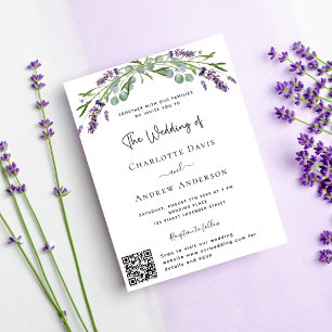 Invitation Carte Postale Boucles violets de lavande code QR mariage RSVP