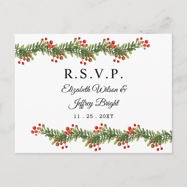 Invitation Carte Postale Boughs rustiques de Holly hiver Noël RSVP (Devant)