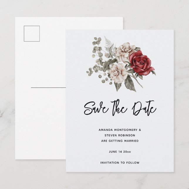 Invitation Carte Postale Bouquet de fleurs de crème et de rose rouge (Devant / Derrière)