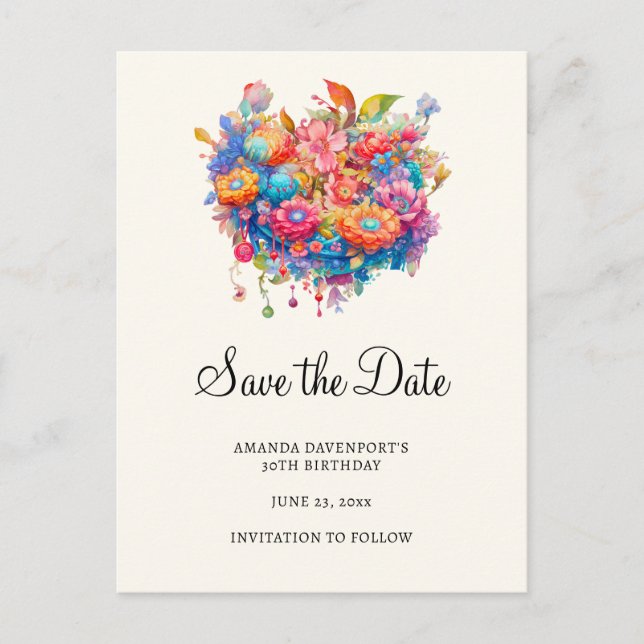 Invitation Carte Postale Bouquet de fleurs d'été Boho Whimsical Enregistrer (Devant)