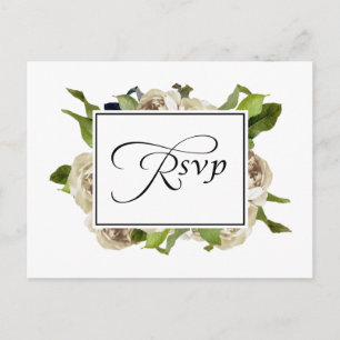 Invitation Carte Postale Bouquet de rose blanche Mariage floral RSVP