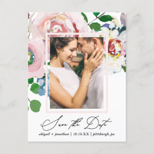 Invitation Carte Postale Bouquet et cadre floral chic Enregistrer la date