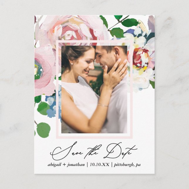 Invitation Carte Postale Bouquet et cadre floral chic Enregistrer la date (Devant)
